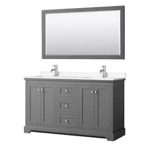 Avery 60 in. W x 22 in. D Double Vanity in Dark Gray with Cultured Marble Vanity Top in White with Basins and Mirror