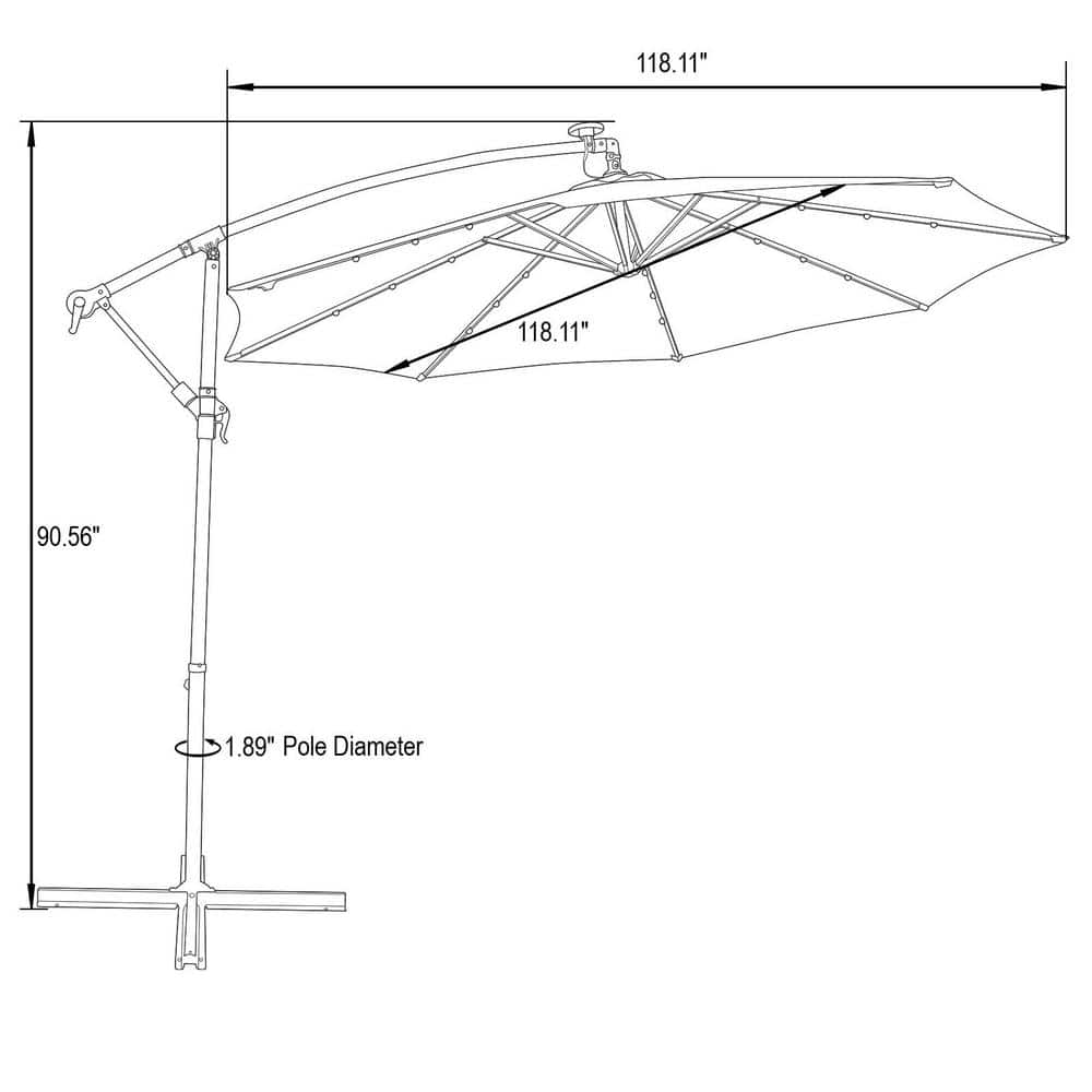 10' Red Cantilever Patio Umbrella with Solar LED and Steel Frame