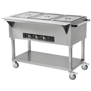 3-Pan Food Warmer 20.6 qt. x 3,1500 W Electric Steam Table, Buffet Catering Server, Stainless Steel, 4 Lockable Wheels