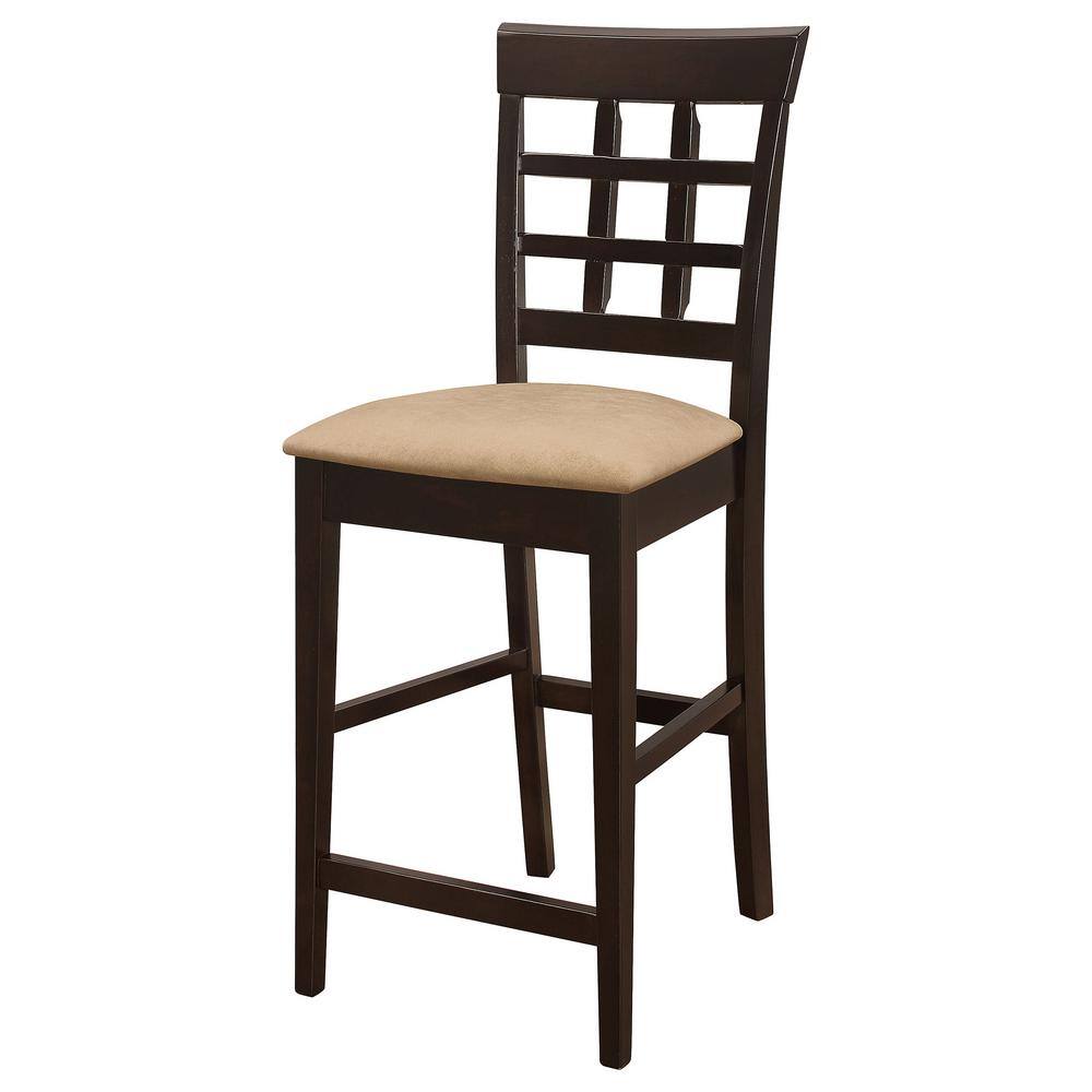 Cappuccino Wood Grid Back Bar Stools with Cream Cushions, Set of 2