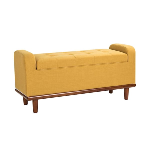 JAYDEN CREATION Christoph Mustard Upholstered Flip Top Storage Bench with Storage Space 46.2 in. W x 16.5 in. D x 21.7 in. H