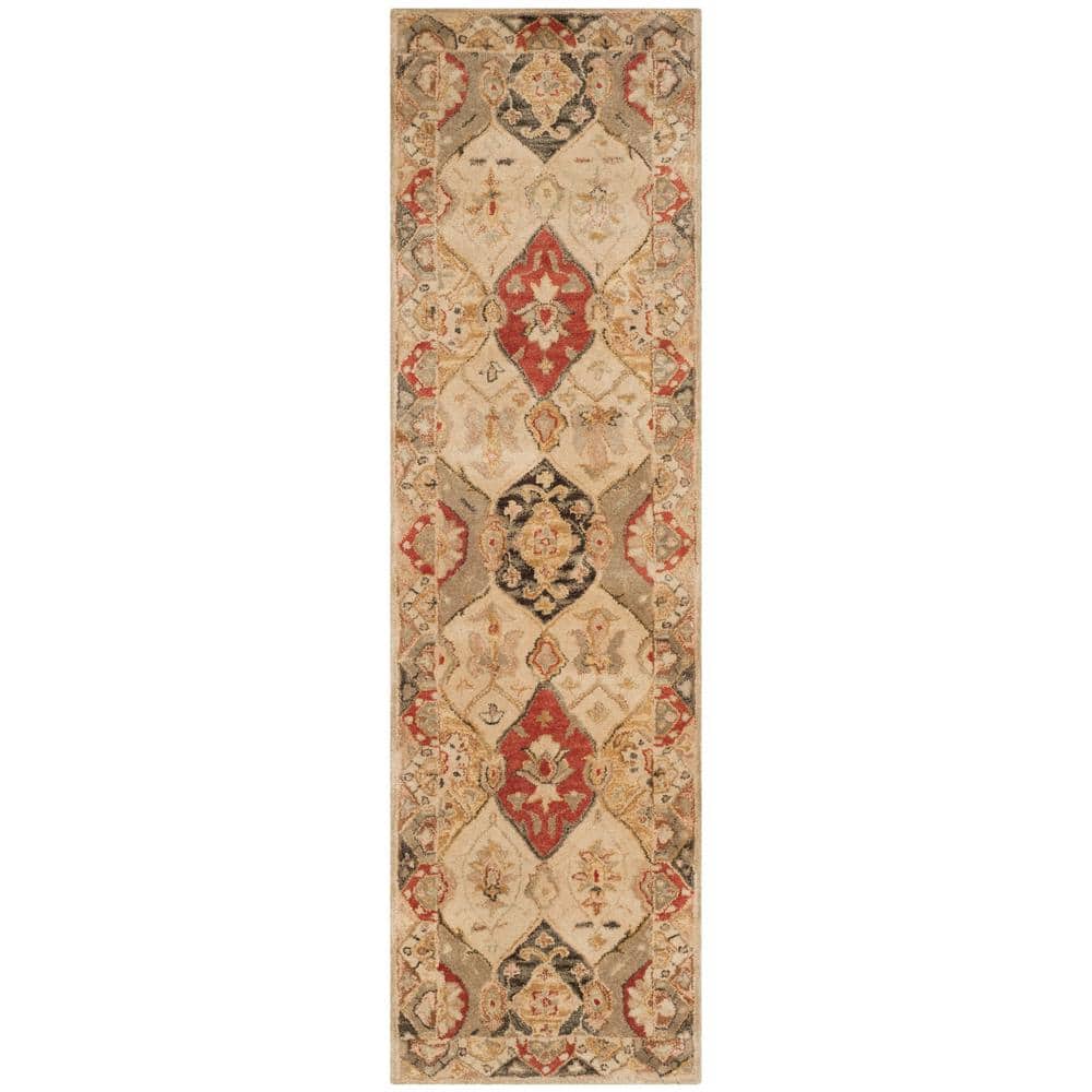 SAFAVIEH Antiquity Beige/Multi 2 ft. x 12 ft. Geometric Floral Border ...