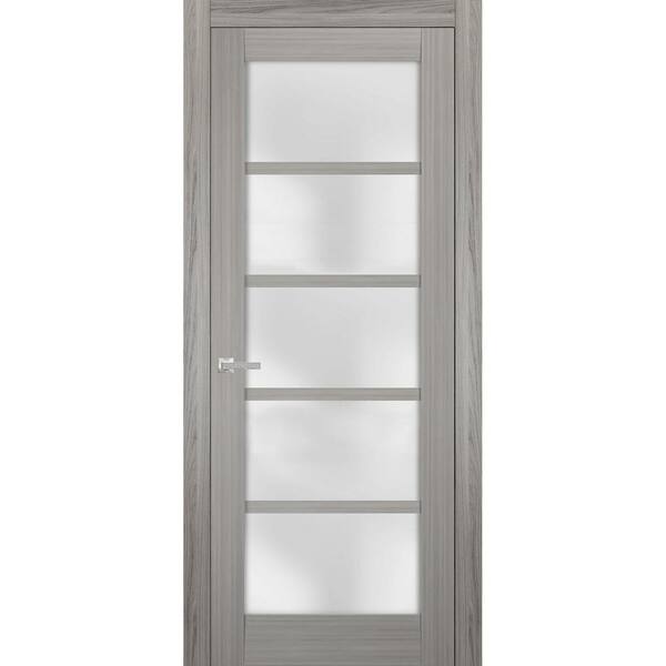 Sartodoors 4002 18 in. x 80 in. Left-Hand/Inswing Solid Frosted Glass Gray Ash Single Prehung Interior Door with Hardware
