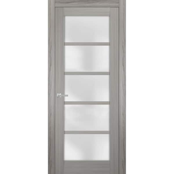 Sartodoors 4002 28 in. x 80 in. Right-Hand/Inswing Solid Frosted Glass Gray Ash Single Prehung Interior Door with Hardware
