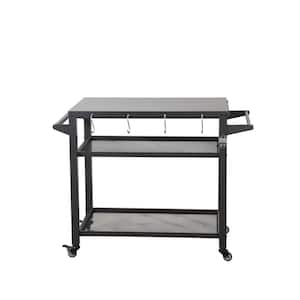 Gray 3-Shelf Outdoor Grill Cart with Wheels Blackstone Table with Propane Tank Hook, Grill Stand