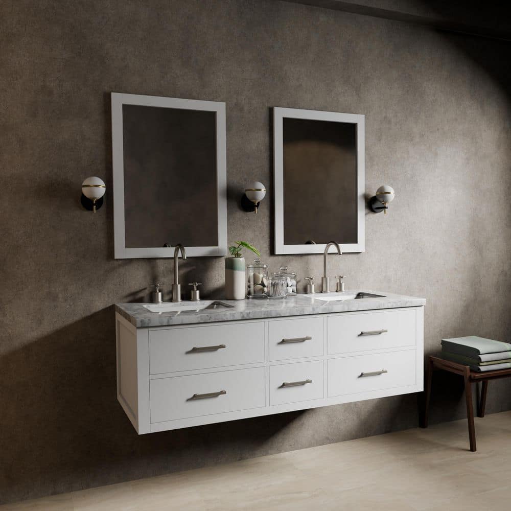 Sherman 60 in W x 22 in D White Double Bath Vanity, Carrara Marble Top, and 28 in Mirrors price history on PriceWatchPro