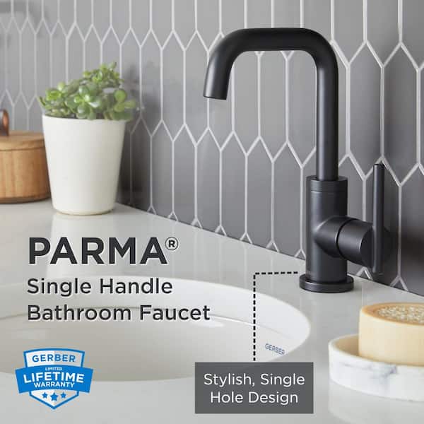 Parma Single Handle Single Hole Bathroom Faucet with Metal Touch Down Drain Included in Satin Black