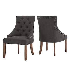 Dark Grey Linen Curved Back Tufted Dining Chairs (Set of 2)