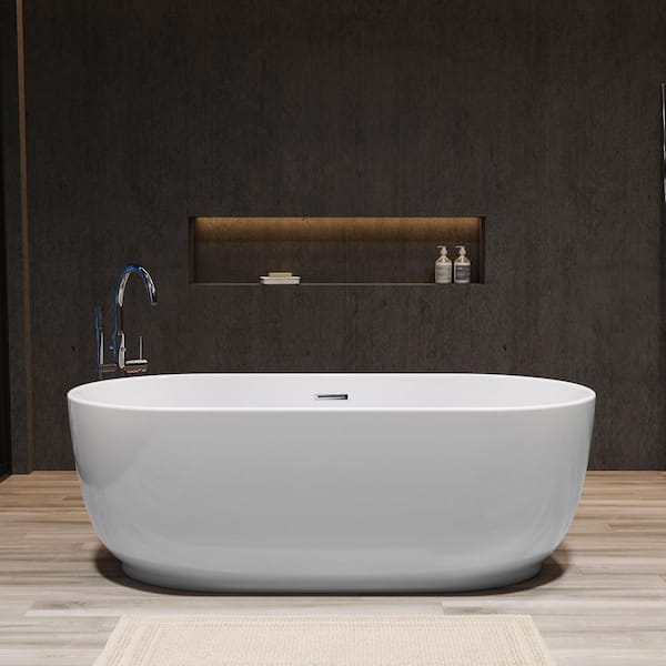 67 in. x 31.5 in. Acrylic Freestanding Flatbottom Soaking Bathtub in White