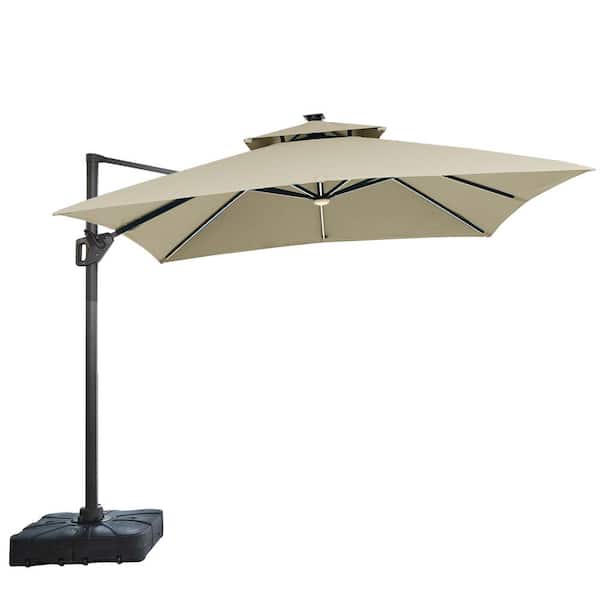 Jules Square 10 ft. Steel Roma Cantilever Solar LED Tilt 360 Patio Umbrella in Beige