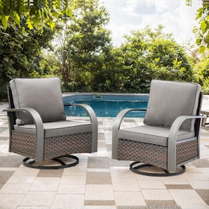 TwilightZone 2-Person Brown Wicker Patio Swivel Chair Outdoor Glider with CushionGuard Gray Cushion