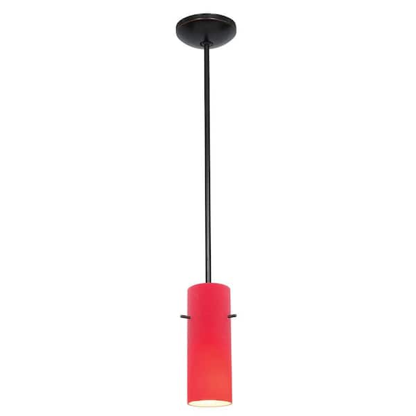 Access Lighting Cylinder 1-Light Oil-Rubbed Bronze Metal Pendant with Red Glass Shade