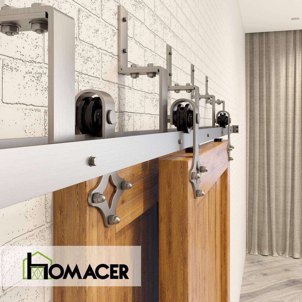 Brushed Nickel Double Track Diamond Bypass Barn Door Hardware Kit