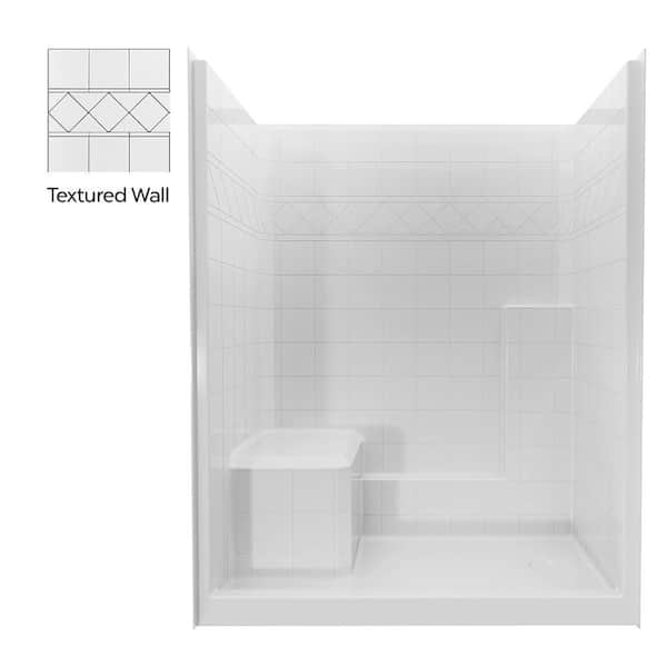 Basic 60 in. x 36 in. x 77 in. AcrylX 1-Piece Shower Kit with Shower Wall and Shower Pan in White, LHS Seat, RHS Drain