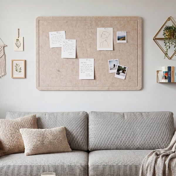 35.4 in. x 23.6 in. Beige Self Adhesive Wall Tiles Felt Bulletin Board with 15 Pushpins for Office and Home