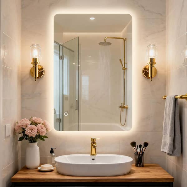 24 in. W x 36 in. H Rectangular Frameless LED Backlit Light with 3-Color Bathroom Vanity Wall Mirror