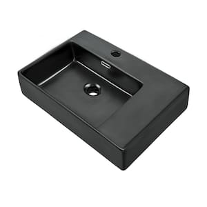 St. Tropez 24 in. x 18 in. Matte Black Ceramic Wall Hung Vessel Sink with Left Side Faucet Mount