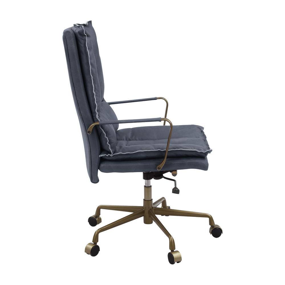 Gray Leather Executive Swivel Office Chair with Metal Accents