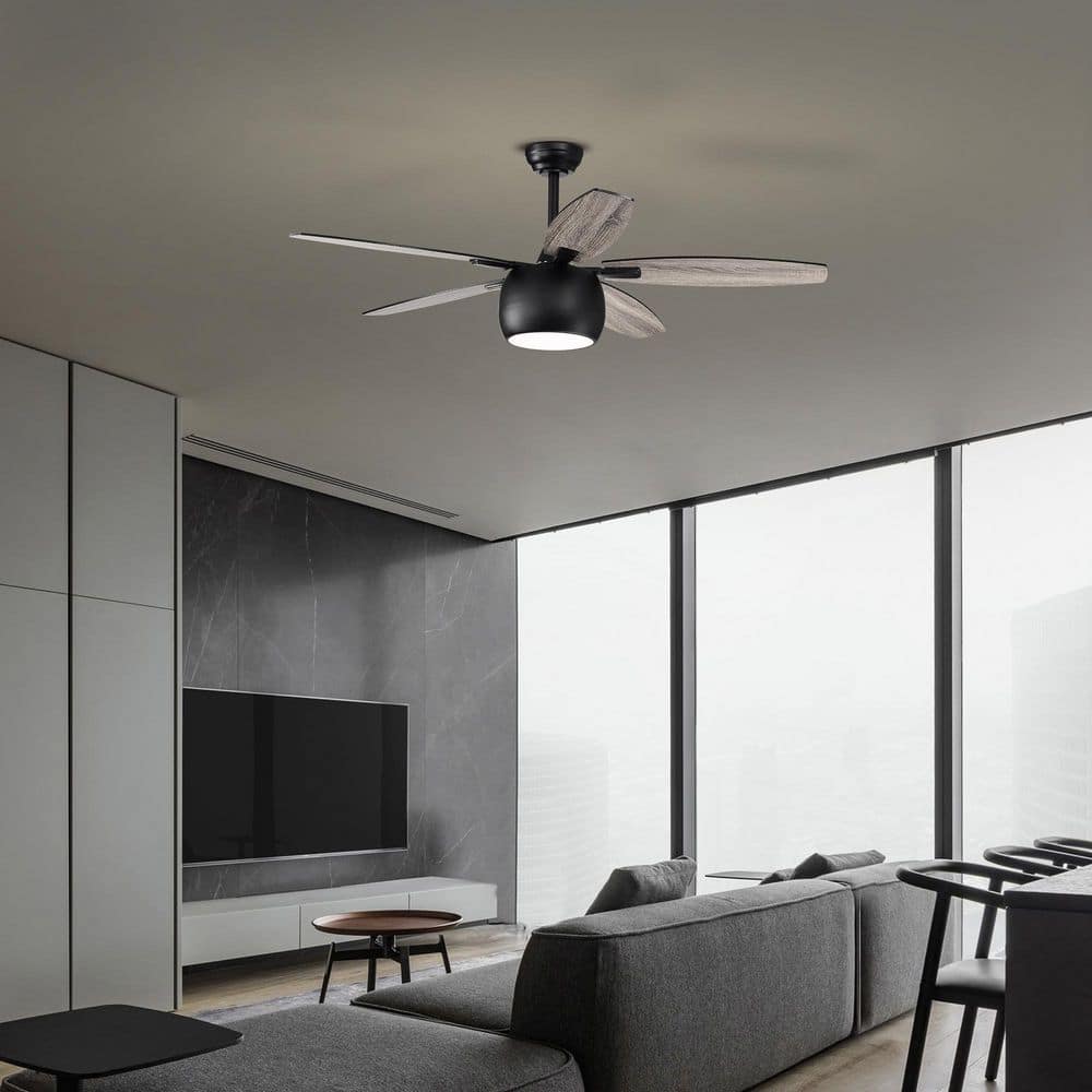 Matte Black 52" Ceiling Fan with Reversible Blades and LED Light