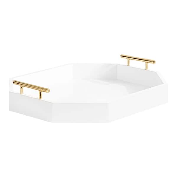 Kate and Laurel Lipton 18.00 in. W Octagon White Wood Decorative Tray