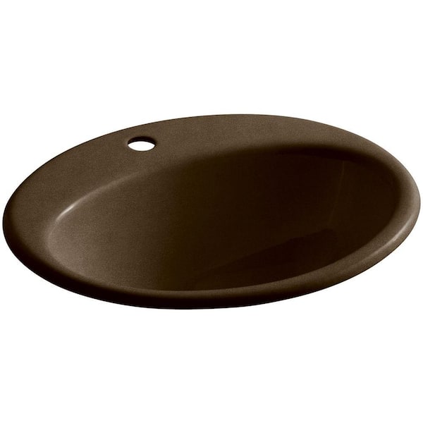 KOHLER Farmington Drop-In Cast Iron Bathroom Sink in Black 'n Tan with Overflow Drain