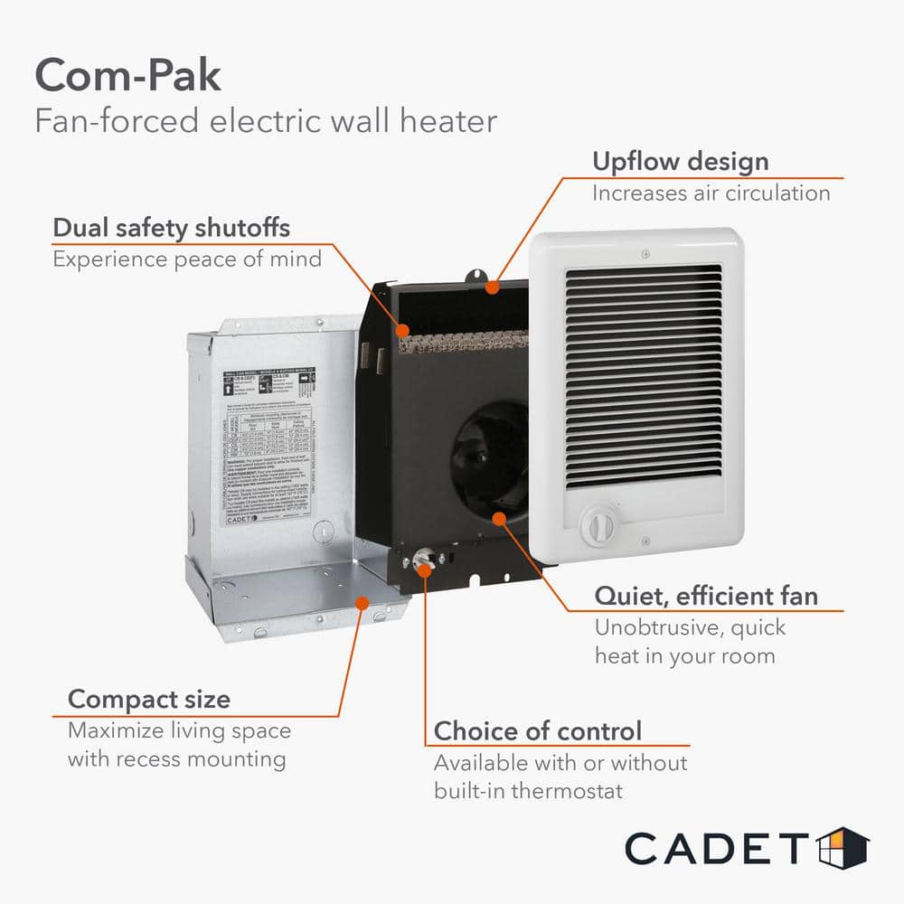Compact Black Electric Wall Heater with Thermostat and Safety Shut-off