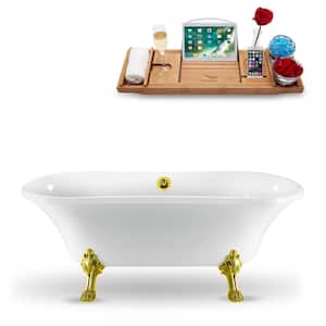 68 in. Acrylic Clawfoot Non-Whirlpool Bathtub in Glossy White With Polished Gold Clawfeet And Polished Gold Drain