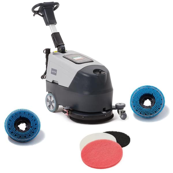 Commercial Cordless Multi -Surface Floor Machine Cleaner in Grey with 16 in. Scrubber Solution Tank and 3 Scouring Pads