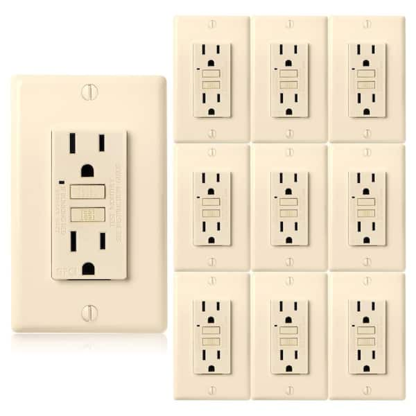 15 Amp 125-Volt GFCI Duplex Outlet, GFI Receptacle with Indicator Light, Wall Plate Included, Ivory (10-Pack)