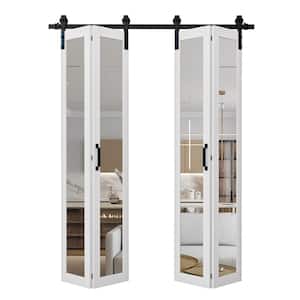 72 in. x 84 in. 1-Lite Mirrored Glass White Finished Composite Bi-Fold Sliding Barn Door with Hardware Kit