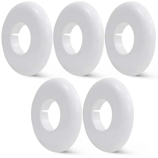 The Plumber's Choice 1-1/4 in. Floor and Ceiling Plate Cover Split Flange, PVC Escutcheon Plate, Universal Design, White (5-Pack)