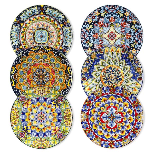 Assorted Colors Dessert Plate (Set of 6) Porcelain Salad Plates Small Dinner Plate Set Bohemian Style Serving Plates