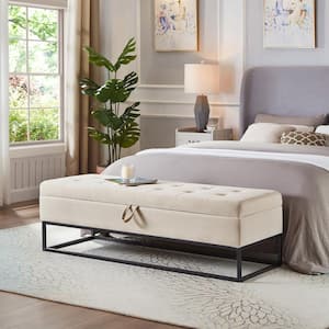 Beige 58.6 in. Metal Base Bedroom Bench, Entryway Bench with Storage