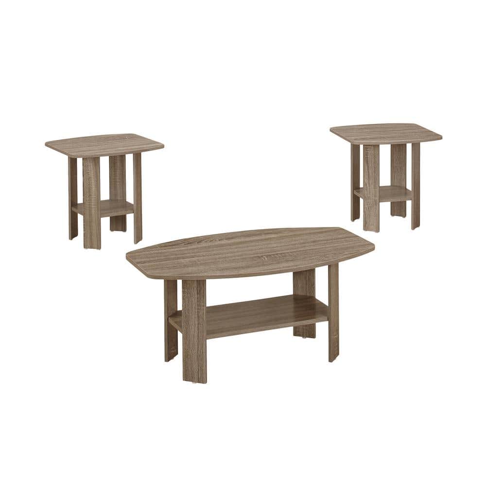 3-Piece 36 in. Dark Taupe Medium Rectangle Wood Coffee Table Set with Shelf