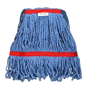 1 in. Head and Tail Bands Blue Loop End 16 oz. Cotton Replacement Mop Head Refill, Red (3-Pack)