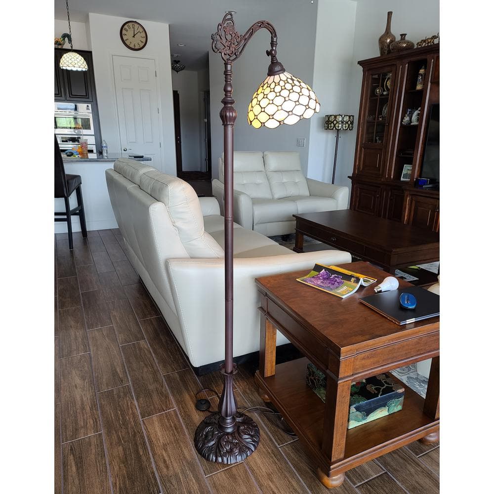 Bronze Arc Adjustable 62" Stained Glass Floor Lamp