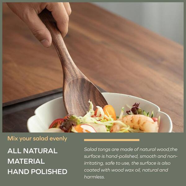 Anqtovp 2 pcs. 12-inch Wooden Salad Tongs for Serving Salad Mixes