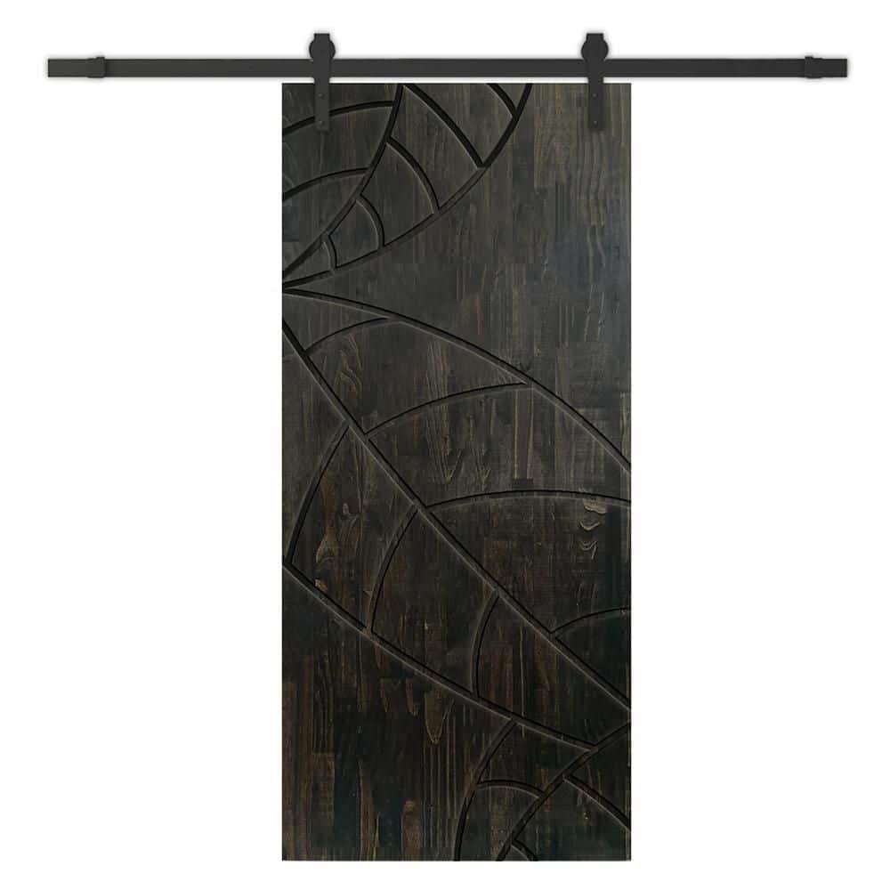 28 in. x 80 in. Charcoal Black Stained Pine Wood Modern Interior Sliding Barn Door with Hardware Kit price history on PriceWatchPro