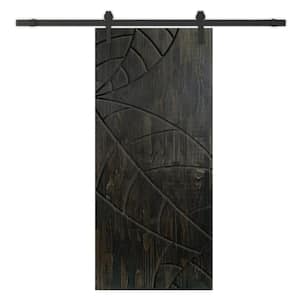 32 in. x 84 in. Charcoal Black Stained Solid Wood Modern Interior Sliding Barn Door with Hardware Kit