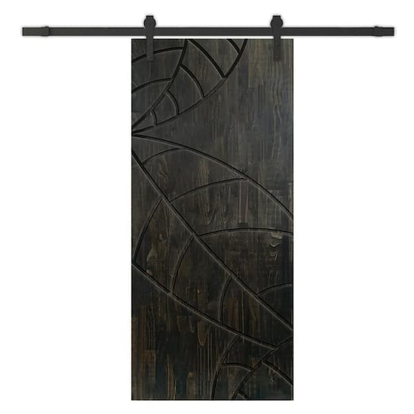 CALHOME 38 in. x 80 in. Charcoal Black Stained Solid Wood Modern Interior Sliding Barn Door with Hardware Kit
