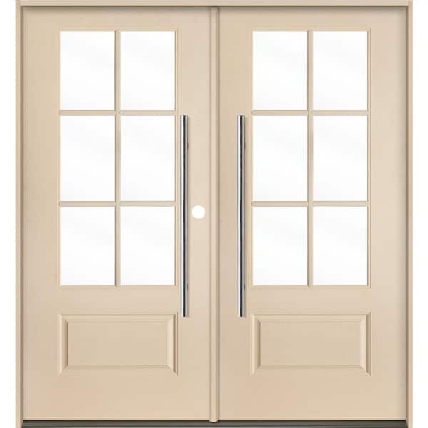 Krosswood Doors UINTAH Faux Pivot 72 in. x 80 in. 6-Lite Left-Active/Inswing Clear Glass Unfinished Double Fiberglass Prehung Front Door