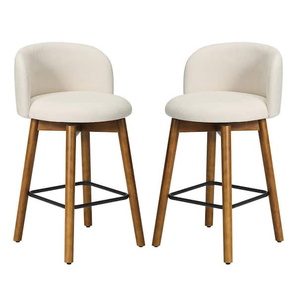 Stansberry 26 in. Chenille Upholstered Low Back Wood Kitchen Counter Stool w/ Swivel (Set of 2), Cream