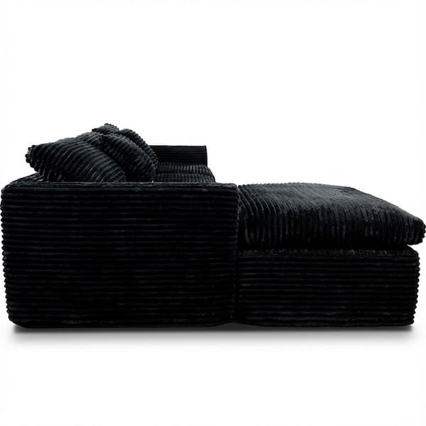 Quinley Modern 107 in. Square Arms 4-Piece Corduroy Modular Compressed Sectional Sofa in Black with Ottoman