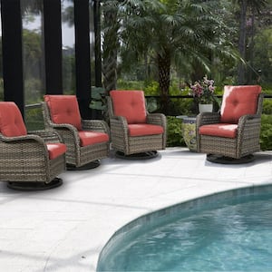 Carolina Gray Wicker Outdoor Rocking Chair with Red Cushions