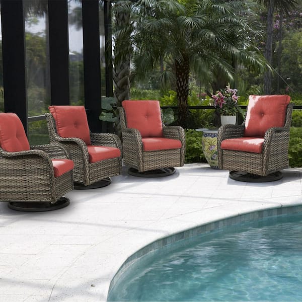 Carolina Gray Wicker Outdoor Rocking Chair with Red Cushions