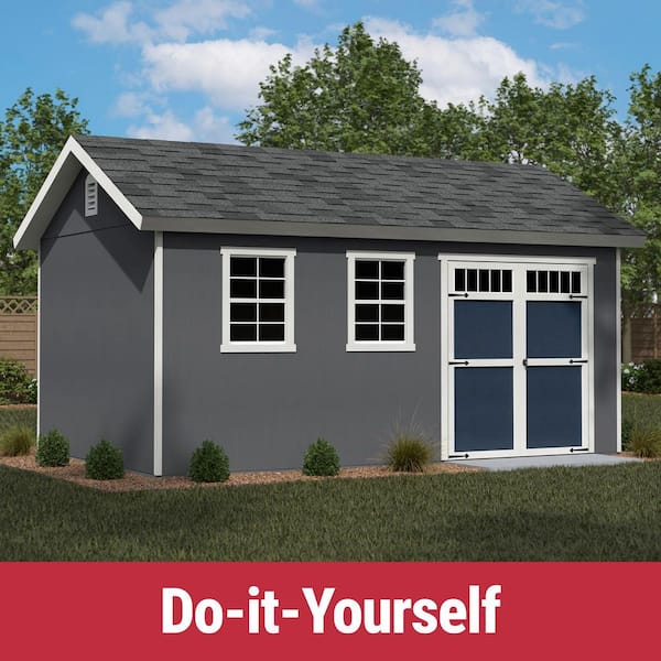 DIY Beachwood 16 ft. x 10 ft Wooden Outdoor Storage Garden Shed with Floor Windows, and Double Door (160 sq. ft. )