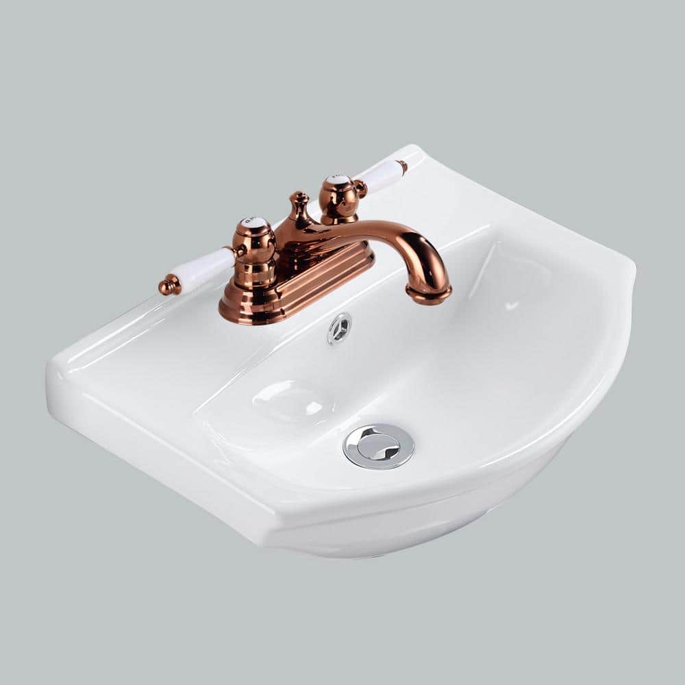 Tahoe White Ceramic Wall-Mount Bathroom Sink with Overflow