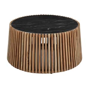 37 in. Chandler Natural and Black Round Marble Top Coffee Table