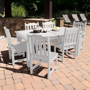 Lehigh White 7-Piece Recycled Plastic Rectangular Outdoor Dining Set