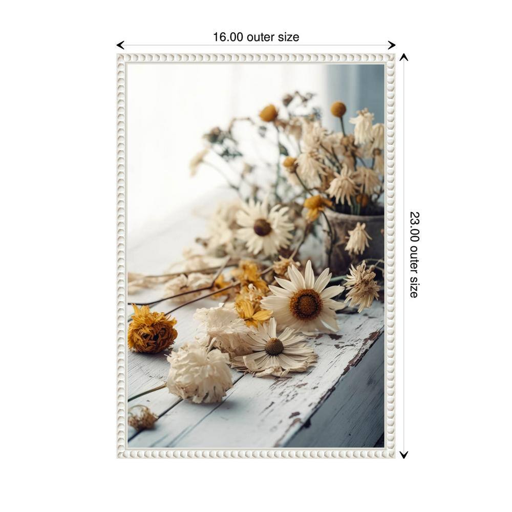 White and Yellow Beaded Frame Botanical Canvas Wall Art